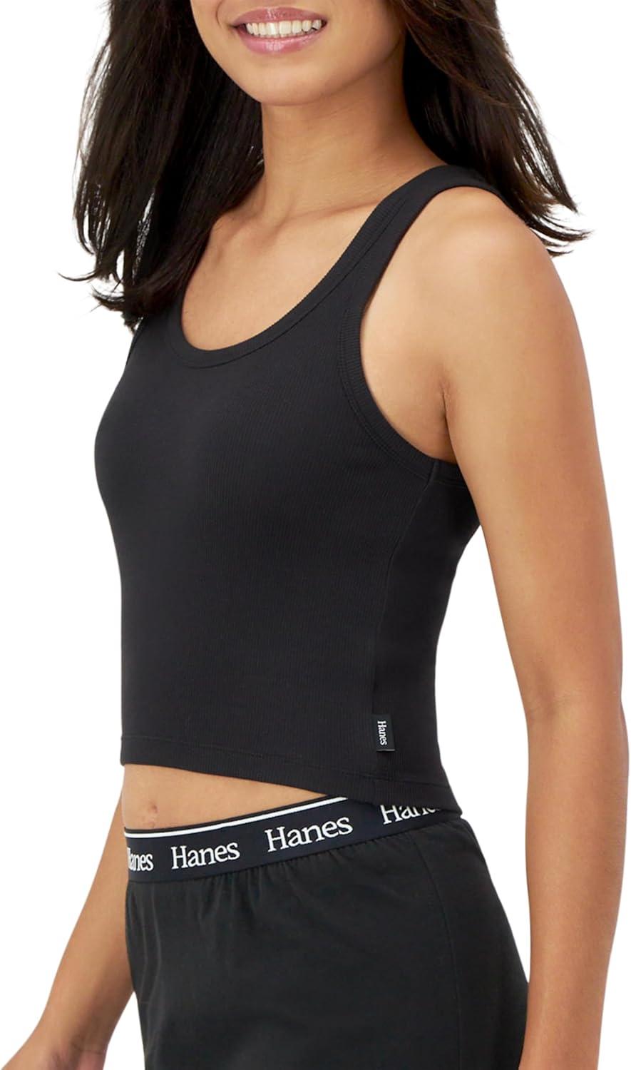 imageHanes Womens Originals Comfywear Rib Crop Cotton Tank Top 2PackWhiteBlack