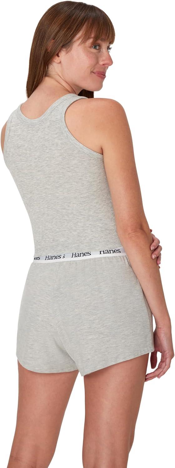 imageHanes Womens Originals Comfywear Rib Crop Tank and Sleep Shorts 2Piece SetHeritage Grey Marle Heritage Grey Marle