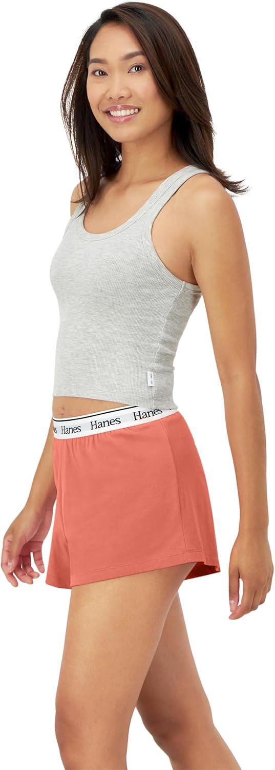 imageHanes Womens Originals Comfywear Rib Crop Tank and Sleep Shorts 2Piece SetToasted OrangeHeather Grey