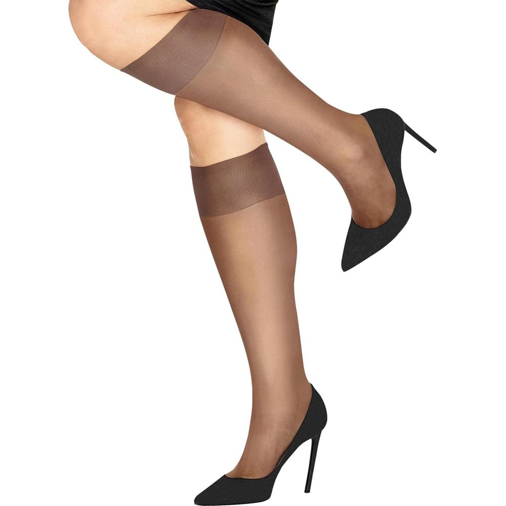 imageHanes Silk Reflections Womens Silky Sheer Knee Highs Plus Size Enhanced Toe KneeHigh StockingsBarely There