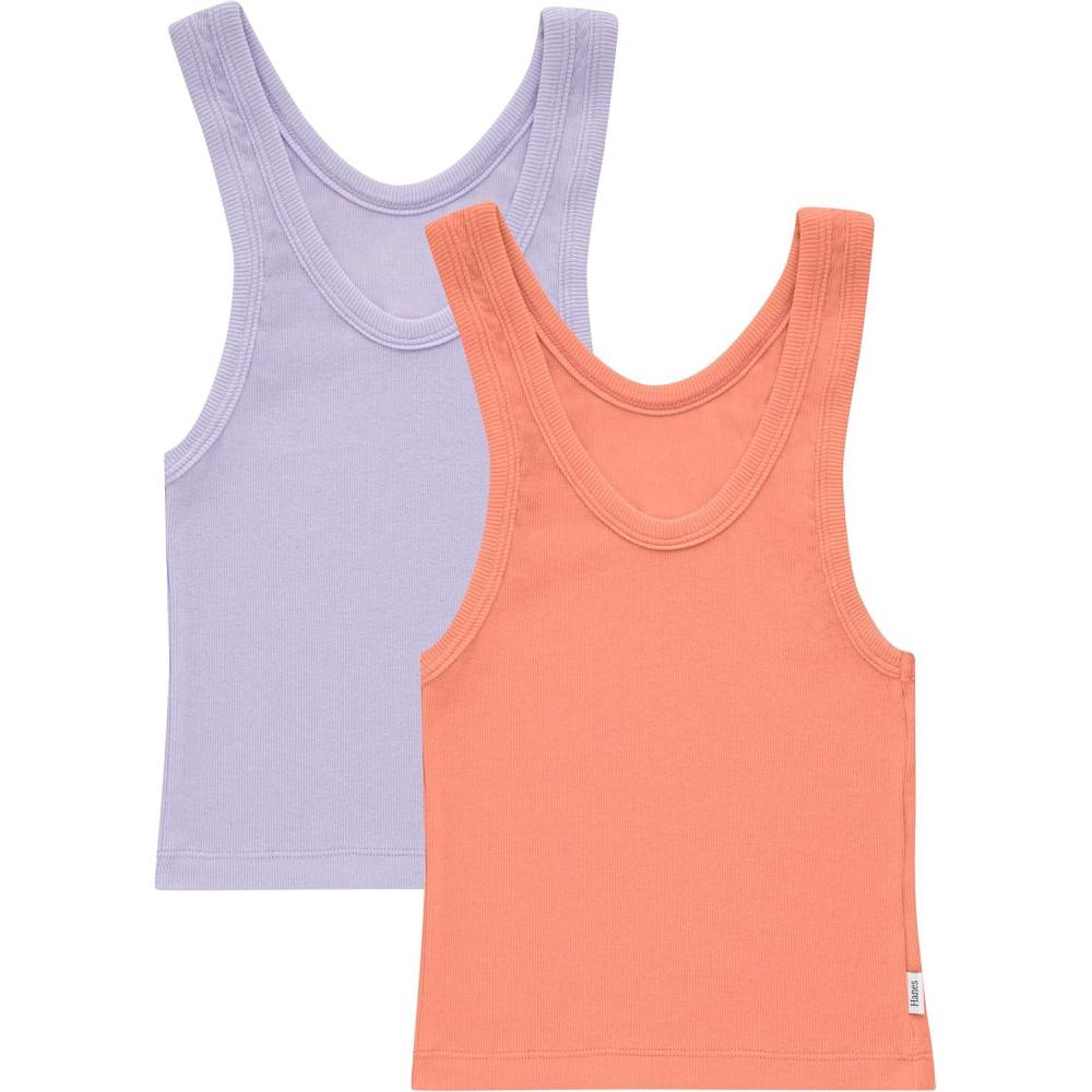 imageHanes Womens Originals Comfywear Rib Crop Cotton Tank Top 2PackCameo Stone PinkVega Violet