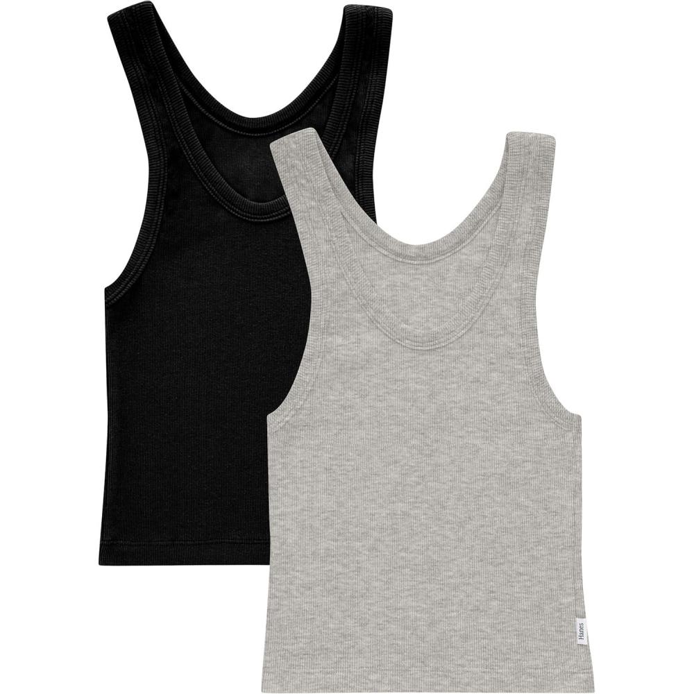 imageHanes Womens Originals Comfywear Rib Crop Cotton Tank Top 2PackHeather Grey MarleBlack