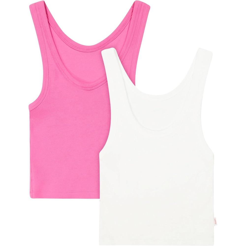 imageHanes Womens Originals Comfywear Rib Crop Cotton Tank Top 2PackPink OleanderWhite