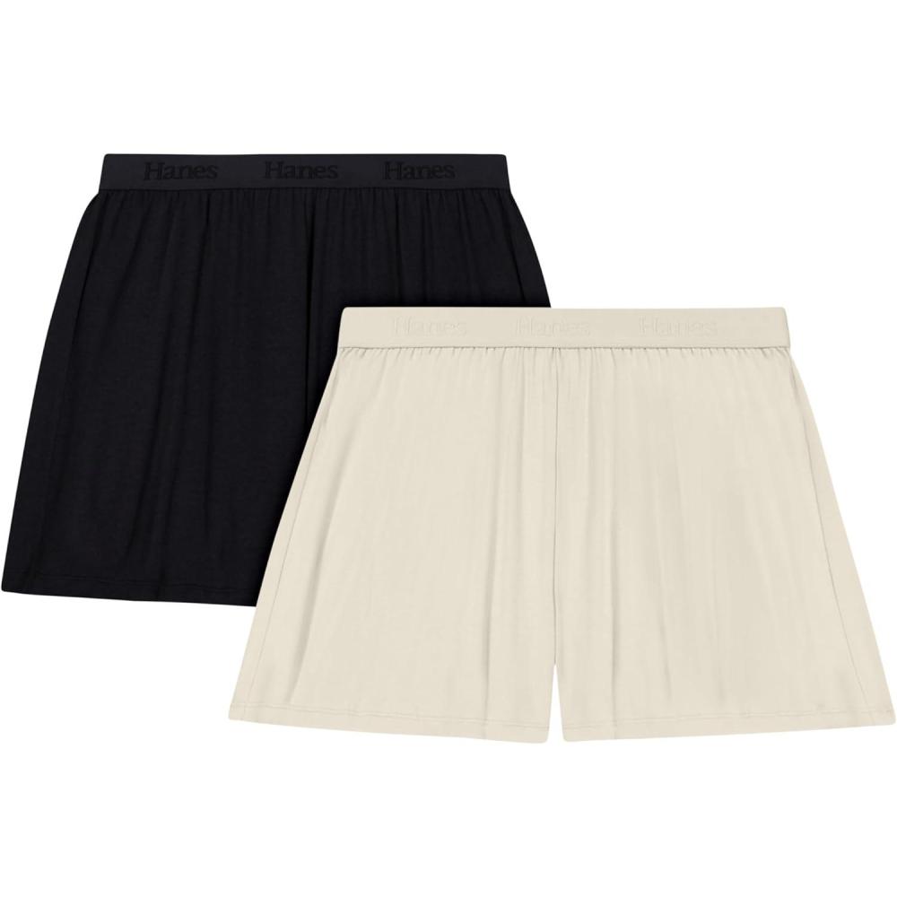 imageHanes Womens Originals Sleep Shorts 2Pack Comfywear Supersoft Lounge Shorts Pack 325BlackCocoa Butter