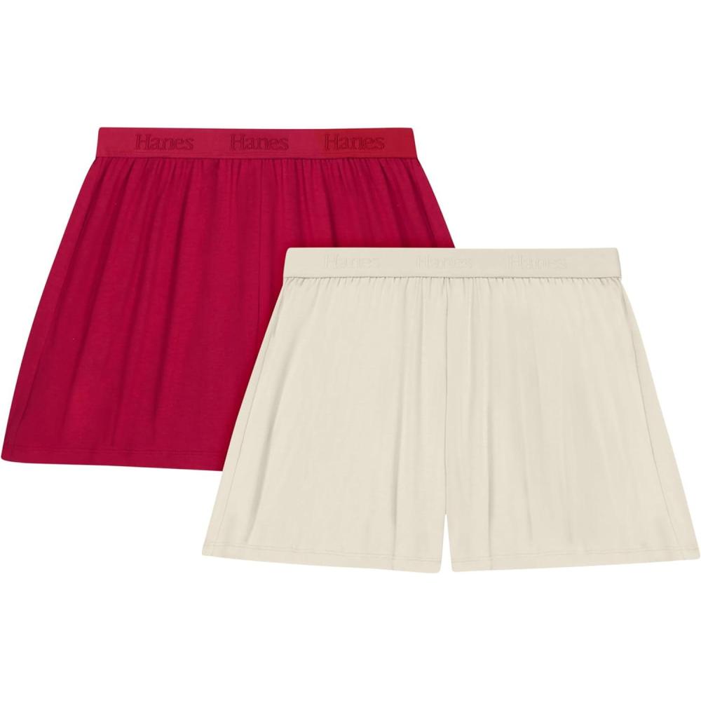 imageHanes Womens Originals Sleep Shorts 2Pack Comfywear Supersoft Lounge Shorts Pack 325Cocoa ButterRosey Red