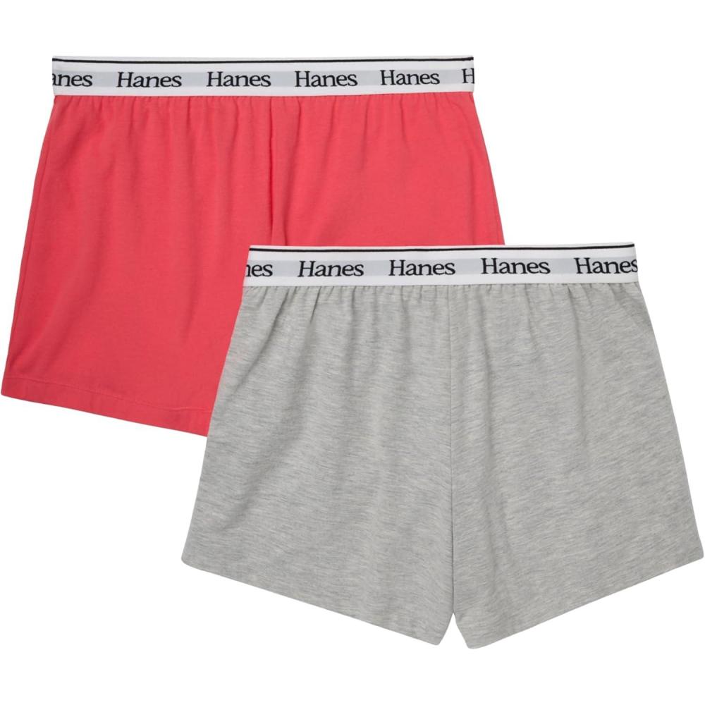 imageHanes Womens Originals Sleep Shorts 2Pack Comfywear Supersoft Lounge Shorts Pack 325Pink CoralHeritage Grey Marle