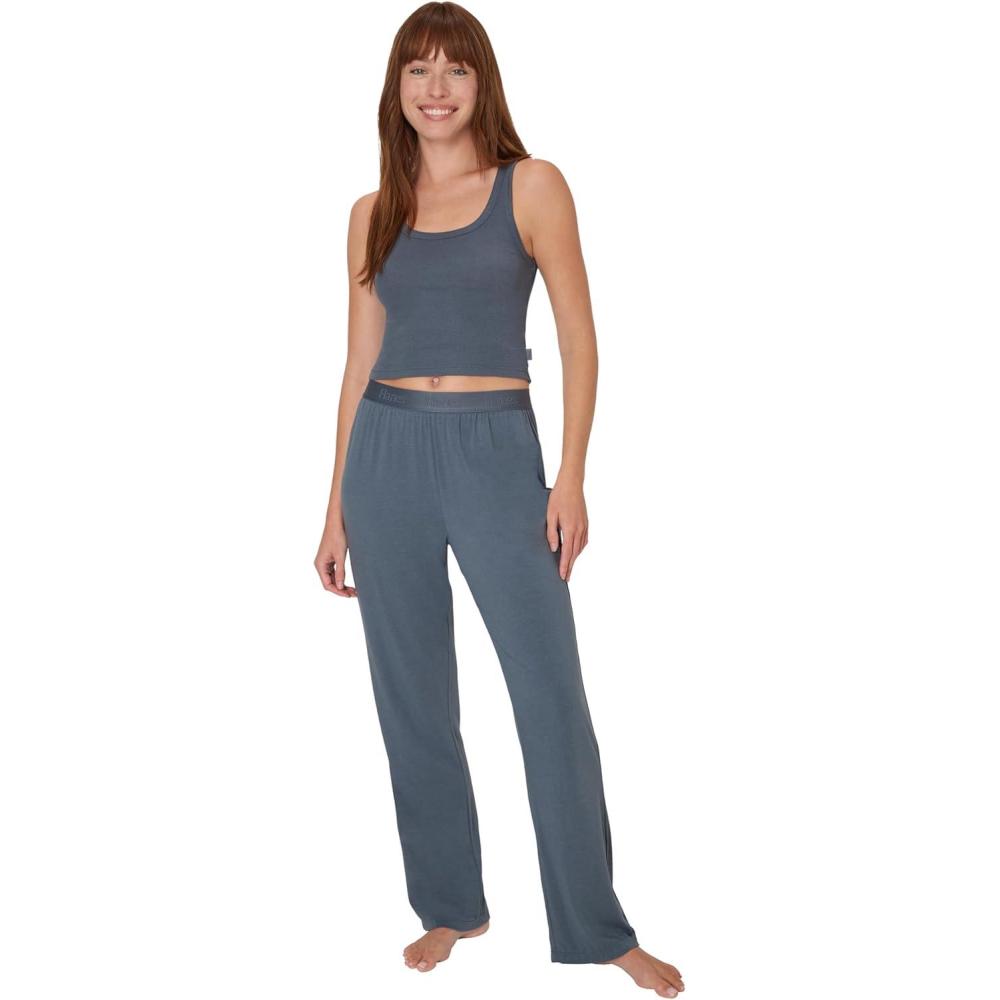 imageHanes Womens Originals SuperSoft Comfywear 2 Piece Crop Tank amp Lounge Pants Loungewear SetStargazer GreyStargazer Grey