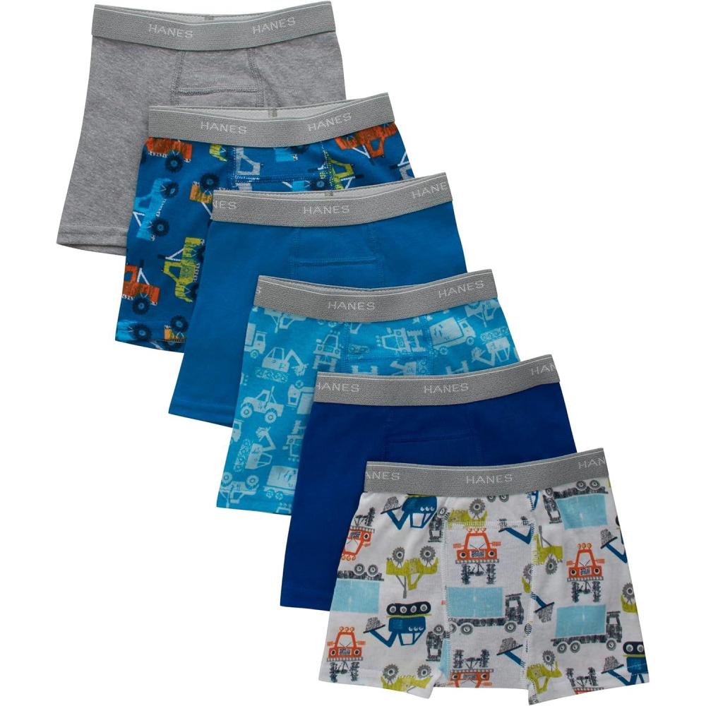 imageHanes boys Potty Training Underwear Light Leaks Toddler Cotton Briefs and Boxer Briefs MultipackBoxer Briefs BlueGray 6 Pack