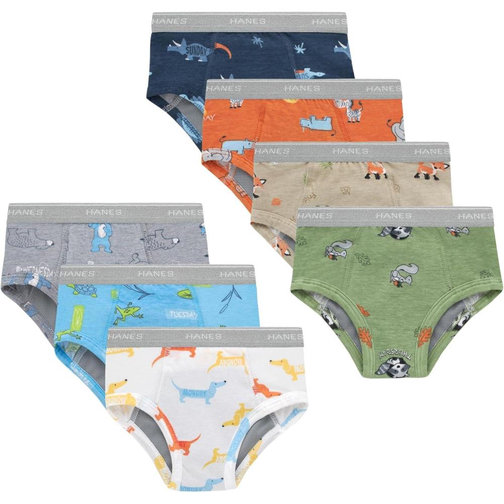 imageHanes boys Potty Training Underwear Light Leaks Toddler Cotton Briefs and Boxer Briefs MultipackBriefs Days of Week 7 Pack
