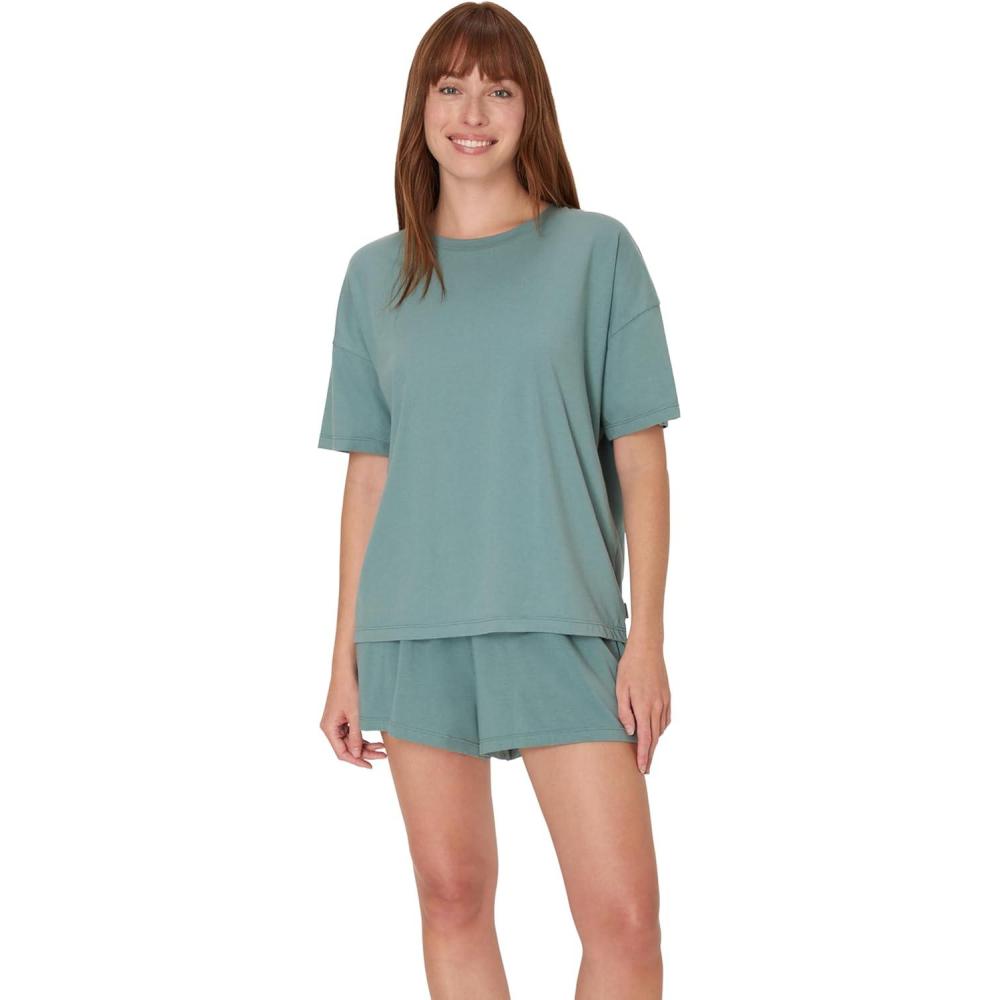 imageHanes womens Originals 2 Piece Lounge Set Comfywear Supersoft Boxy Tshirt amp Sleep Shorts Loungewear SetFaded Sage GreenFaded Sage Green