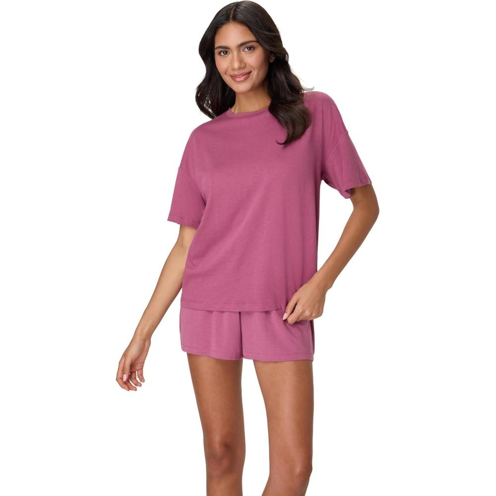 imageHanes womens Originals 2 Piece Lounge Set Comfywear Supersoft Boxy Tshirt amp Sleep Shorts Loungewear SetMauve MoodMauve Mood