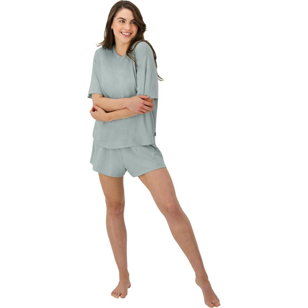 imageHanes womens Originals 2 Piece Lounge Set Comfywear Supersoft Boxy Tshirt amp Sleep Shorts Loungewear SetSoft CeladonSoft Celadon