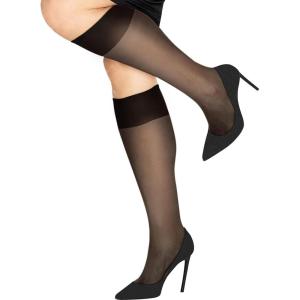 Hanes Silk Reflections Women’s Silky Sheer Knee Highs, Plus Size, Enhanced Toe, Knee-High Stockings(Jet)
