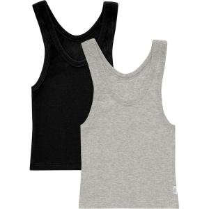 Hanes Women’s Originals Comfywear Rib Crop Cotton Tank Top (2-Pack)(Heather Grey Marle/Black)