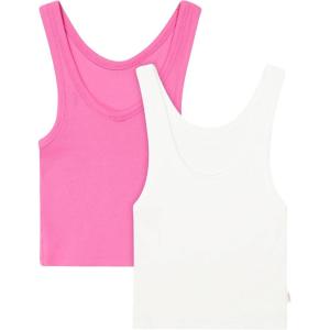 Hanes Women’s Originals Comfywear Rib Crop Cotton Tank Top (2-Pack)(Pink Oleander/White)