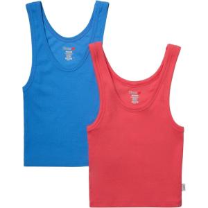 Hanes Women’s Originals Comfywear Rib Crop Cotton Tank Top (2-Pack)(Provence Blue/Pink Coral)