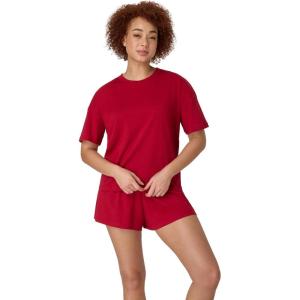 Hanes womens Originals 2 Piece Lounge Set, Comfywear Supersoft Boxy T-shirt & Sleep Shorts Loungewear Set(Rosey Red/Rosey Red)