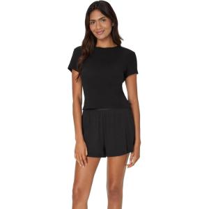Hanes womens Originals 2-piece Lounge Set, Supersoft Cropped Baby Doll Tee & Sleep Shorts Loungewear Set(Black/Black)