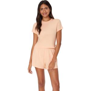 Hanes womens Originals 2-piece Lounge Set, Supersoft Cropped Baby Doll Tee & Sleep Shorts Loungewear Set(Mellow Peach/Mellow Peach)
