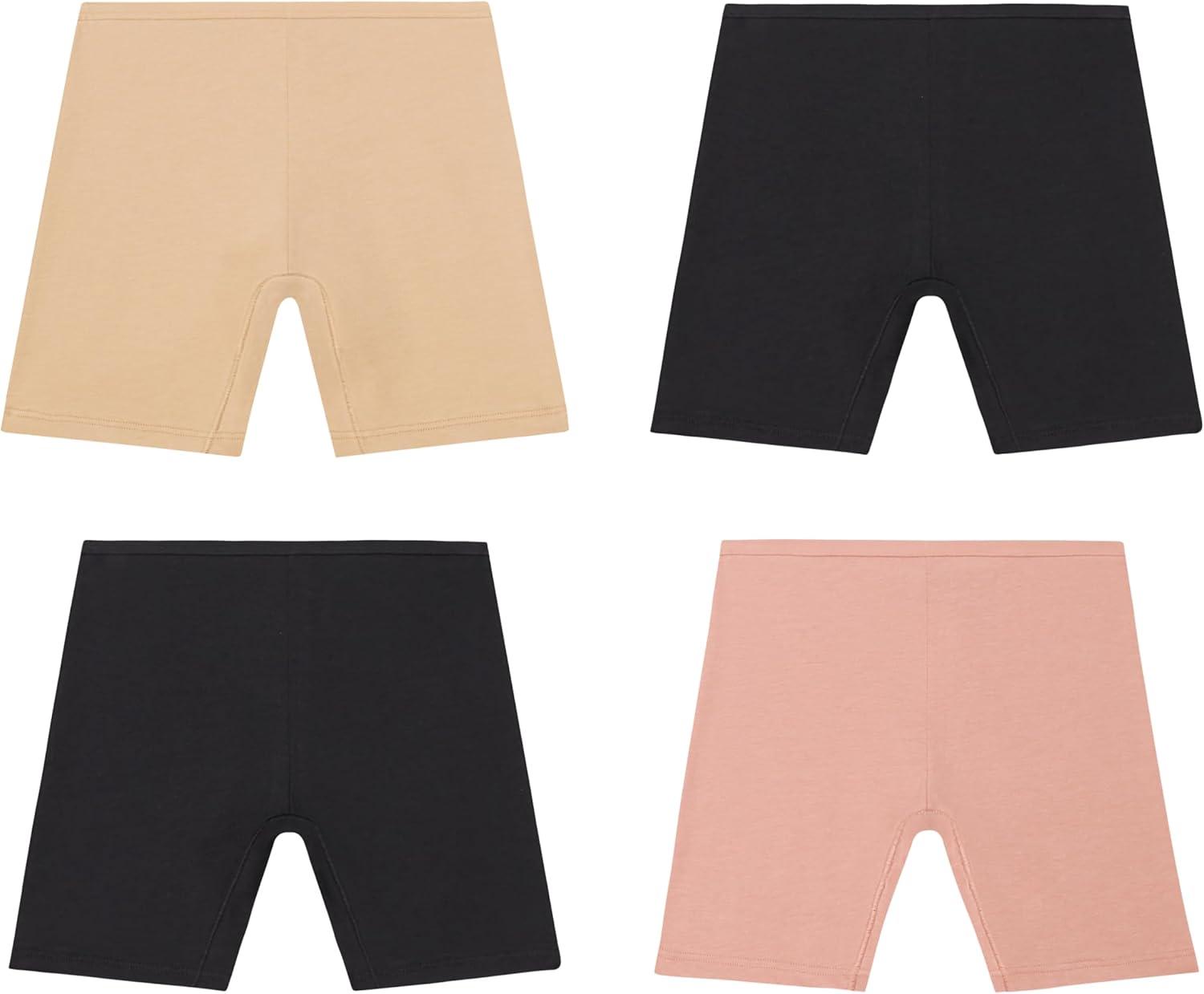 imageHanes Girls Play Shorts Cotton Stretch Play Shorts for Girls Pullon Shorts Assorted Solids MultipacksBlack  Rose Pink  Nude