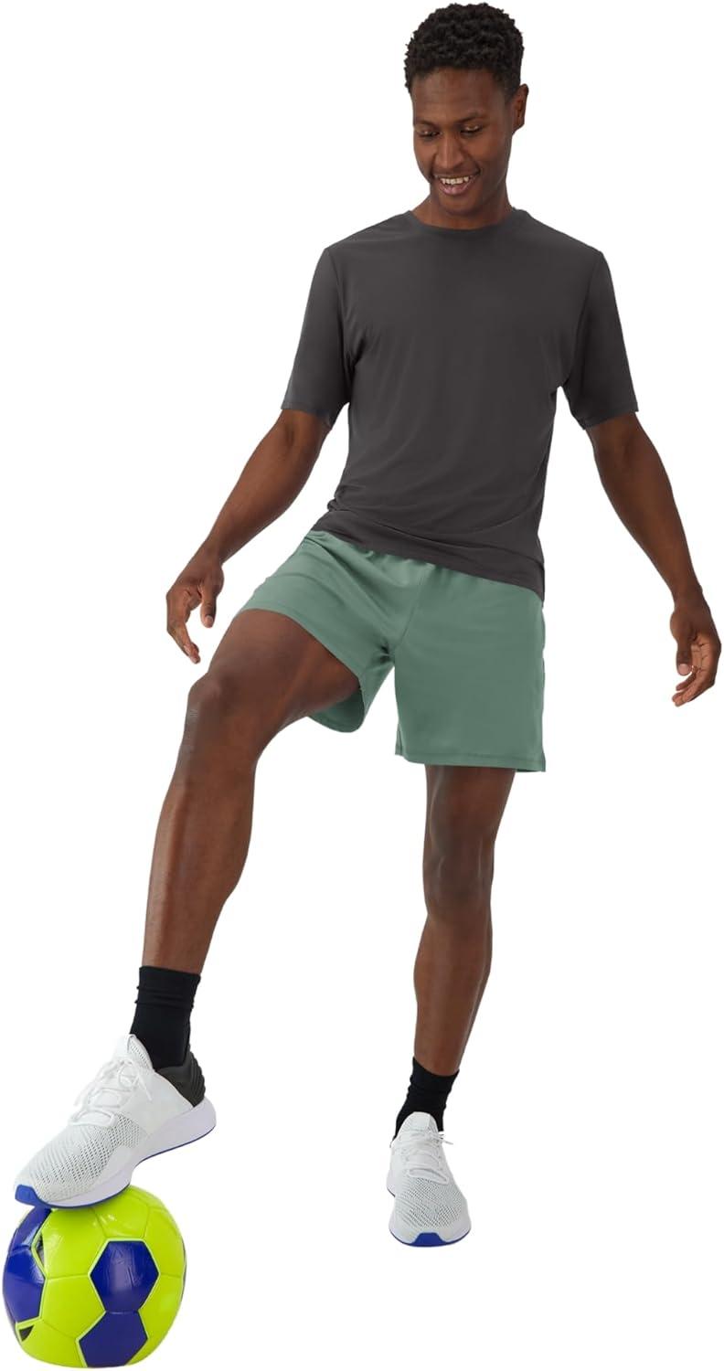 imageHanes Mens Moves Performance Shorts Athletic MoistureWicking Shorts with Pockets 6 InseamHerbal Olive Green