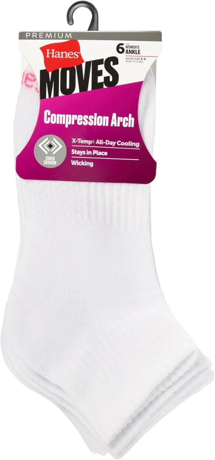 imageHanes Womens Moves Ankle Socks Performance Socks for Women XTemp Cushioned with Arch Support 6Packs