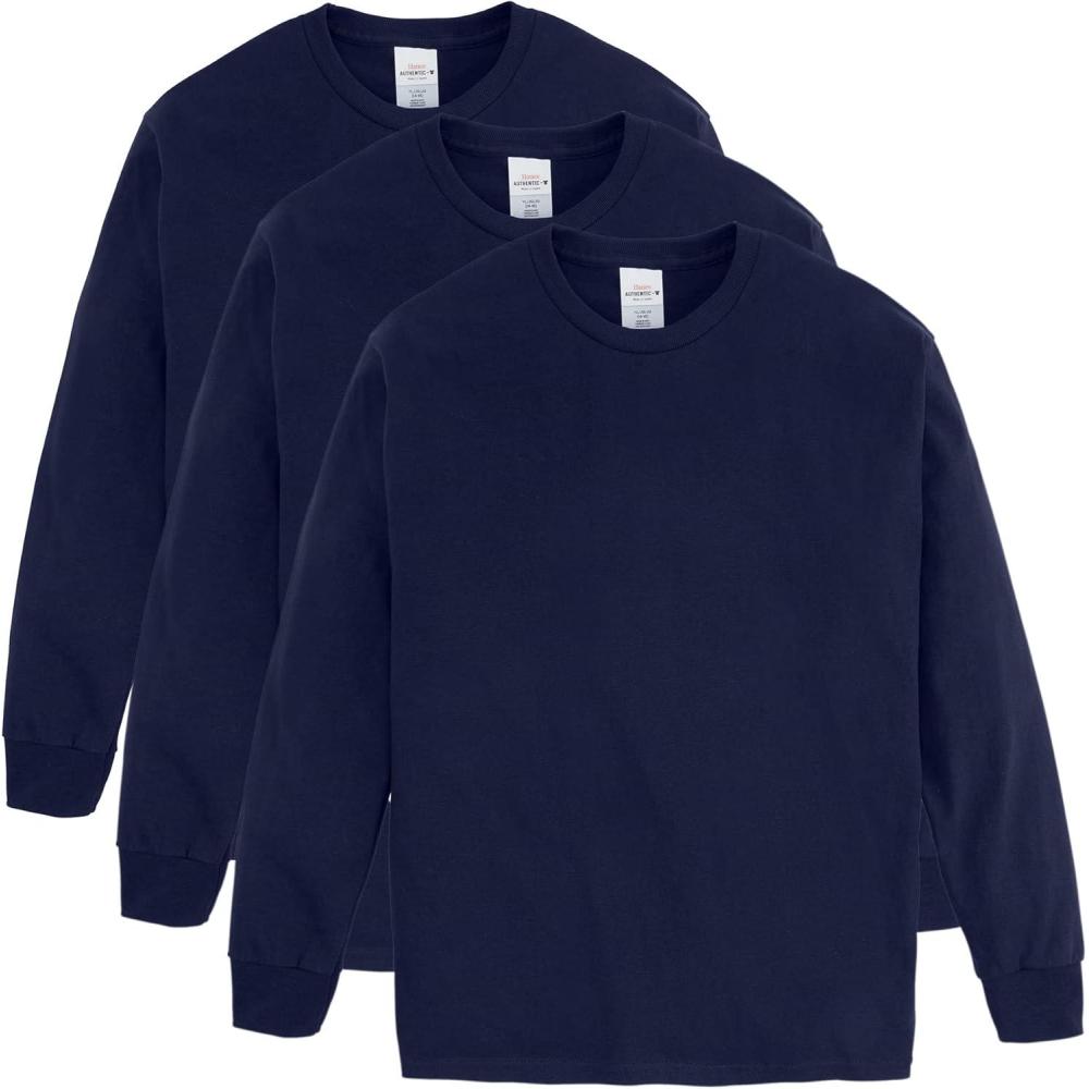 imageHanes Boys ComfortSoft LongSleeve TShirt Pack Cotton Tees for Boys 3PackNavy