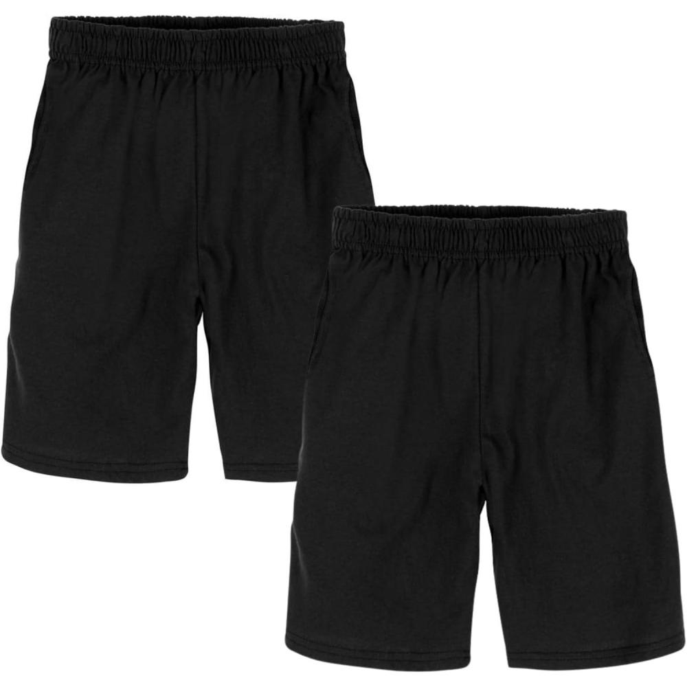 imageHanes Boys Jersey Shorts Pack 2Pack Cotton Shorts for Boys with Pockets PullOn ShortsBlack