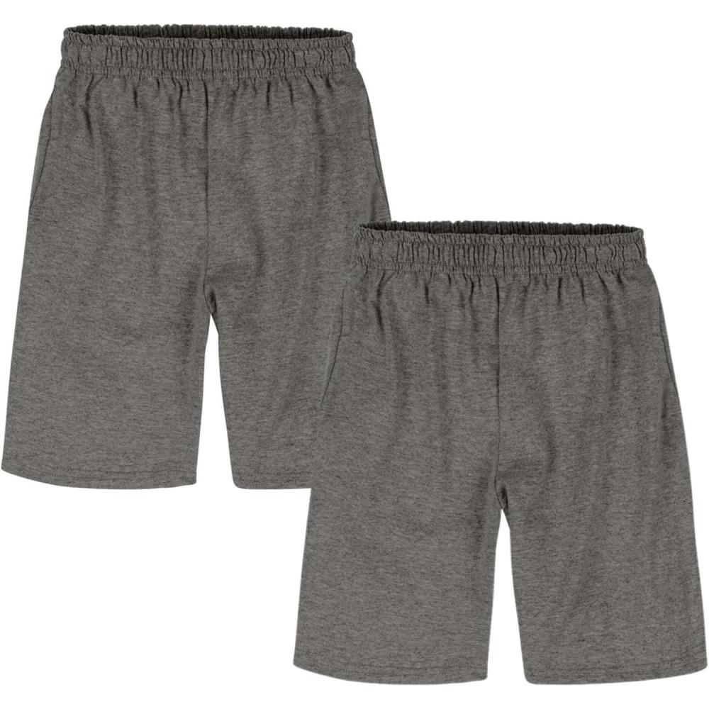 imageHanes Boys Jersey Shorts Pack 2Pack Cotton Shorts for Boys with Pockets PullOn ShortsCharcoal Heather