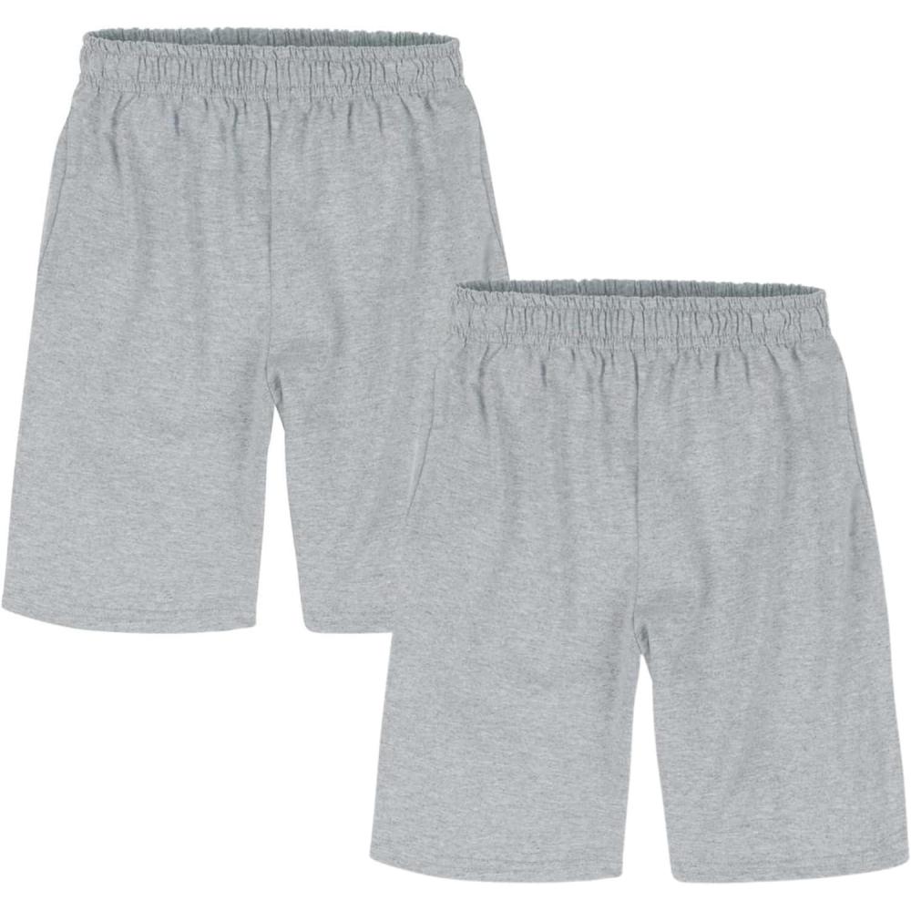 imageHanes Boys Jersey Shorts Pack 2Pack Cotton Shorts for Boys with Pockets PullOn ShortsLight Steel