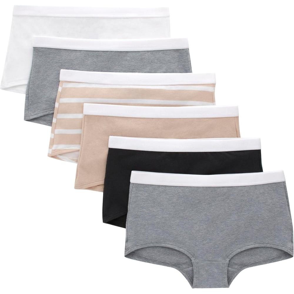 imageHanes Girls Originals Boyshort Underwear Stretch Cotton Boyshorts Black amp Assorted 6Pack
