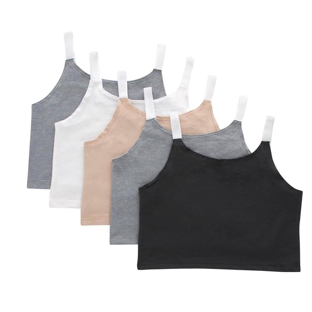 imageHanes Girls Originals Crop Cami Pack Moisture Wicking Cotton Blend Tank 5PackBeige  Grey  Black