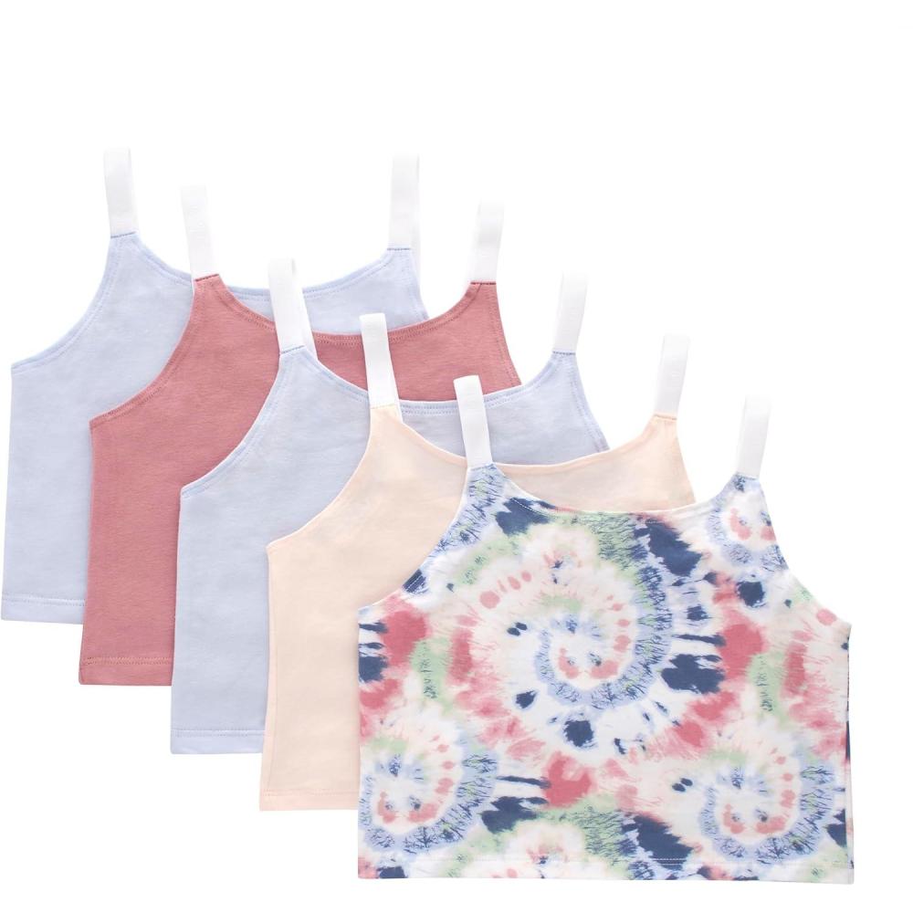 imageHanes Girls Originals Crop Cami Pack Moisture Wicking Cotton Blend Tank 5PackBlush  Periwinkle  Navy