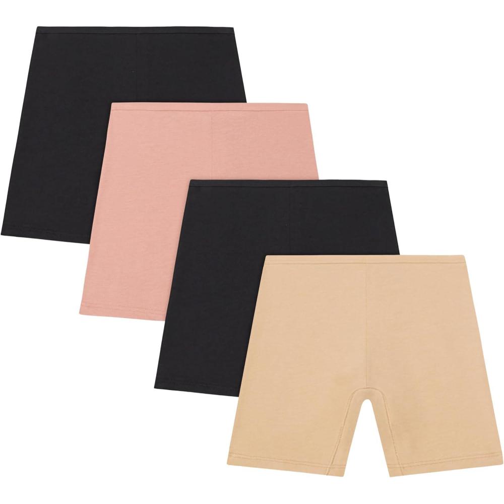 imageHanes Girls Play Shorts Cotton Stretch Play Shorts for Girls Pullon Shorts Assorted Solids MultipacksBlack Rose Pink Nude