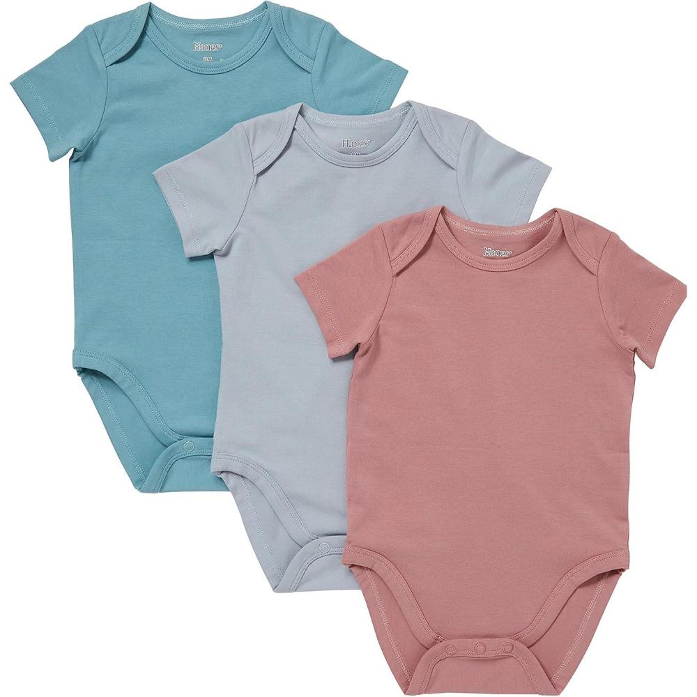 imageHanes Unisex Baby Pure Comfort Short Sleeve Bodysuits Infant Bodysuits Boys amp Girls 3packGreyRustBlue
