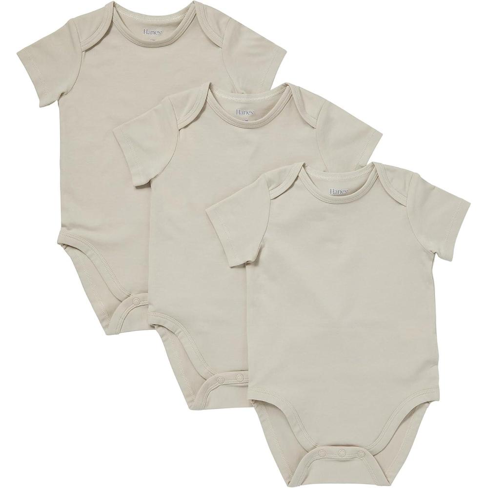 imageHanes Unisex Baby Pure Comfort Short Sleeve Bodysuits Infant Bodysuits Boys amp Girls 3packMushroom Beige