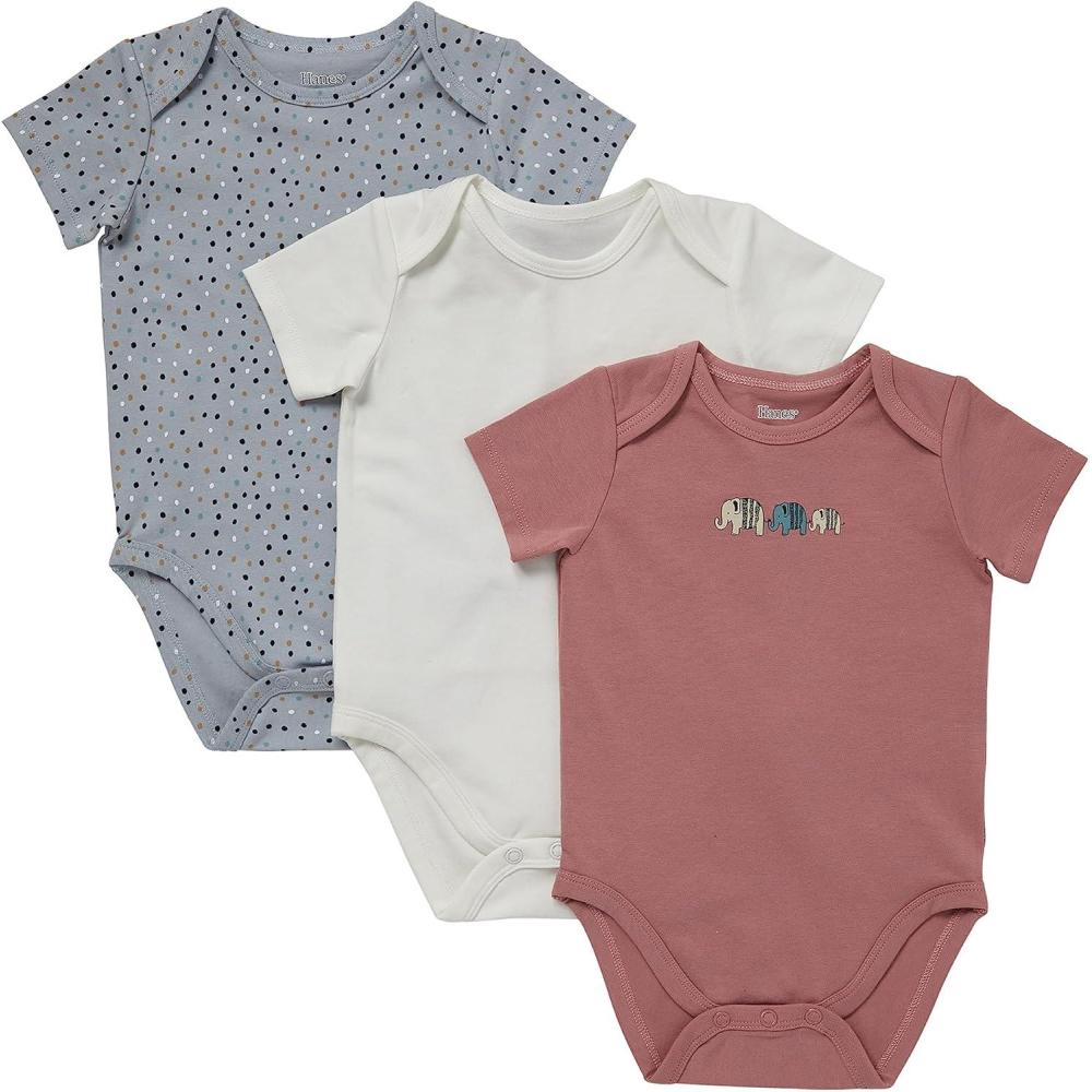 imageHanes Unisex Baby Pure Comfort Short Sleeve Bodysuits Infant Bodysuits Boys amp Girls 3packSilverBeigeRust