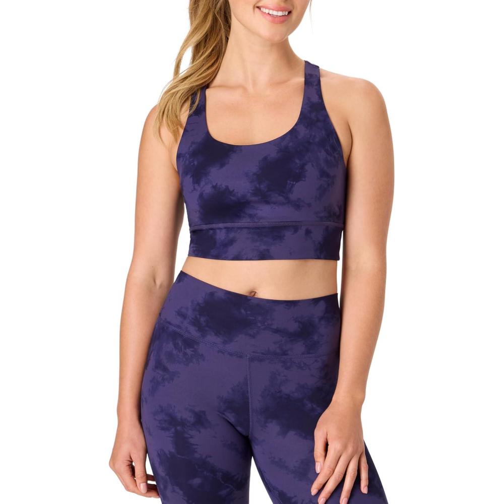 imageHanes Womens Sports Bra Moves Racerback Crop Top Yoga Bras for Women Stretch Sports Crop Top with Cutout WickingPurple Timeless Camo