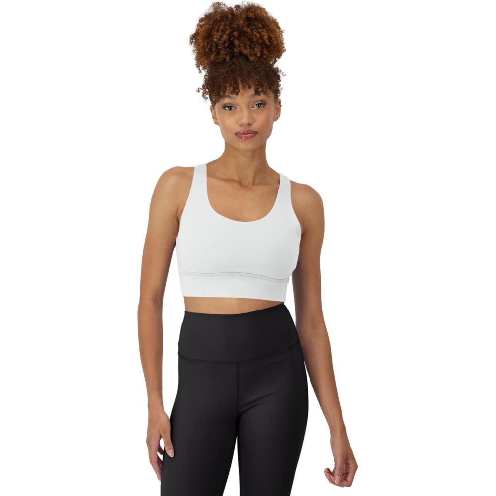 imageHanes Womens Sports Bra Moves Racerback Crop Top Yoga Bras for Women Stretch Sports Crop Top with Cutout WickingWhite