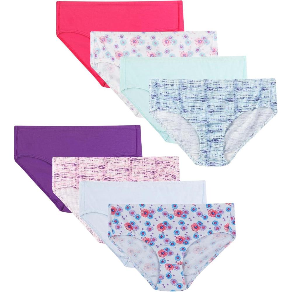 imageHanes girls Organic Underwear Brief amp Hipster Toddler amp Girl Sizes Pure Comfort Organic 100 Cotton Panties 8packBrief  Pink Blue Solids  Patterns