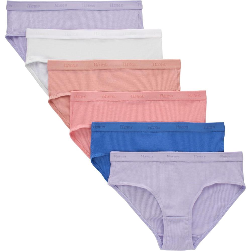 imageHanes girls Originals Supersoft Bikini Underwear Modal Rib Panties for Girls 6packHipster  PurpleWhitePeach 6pack