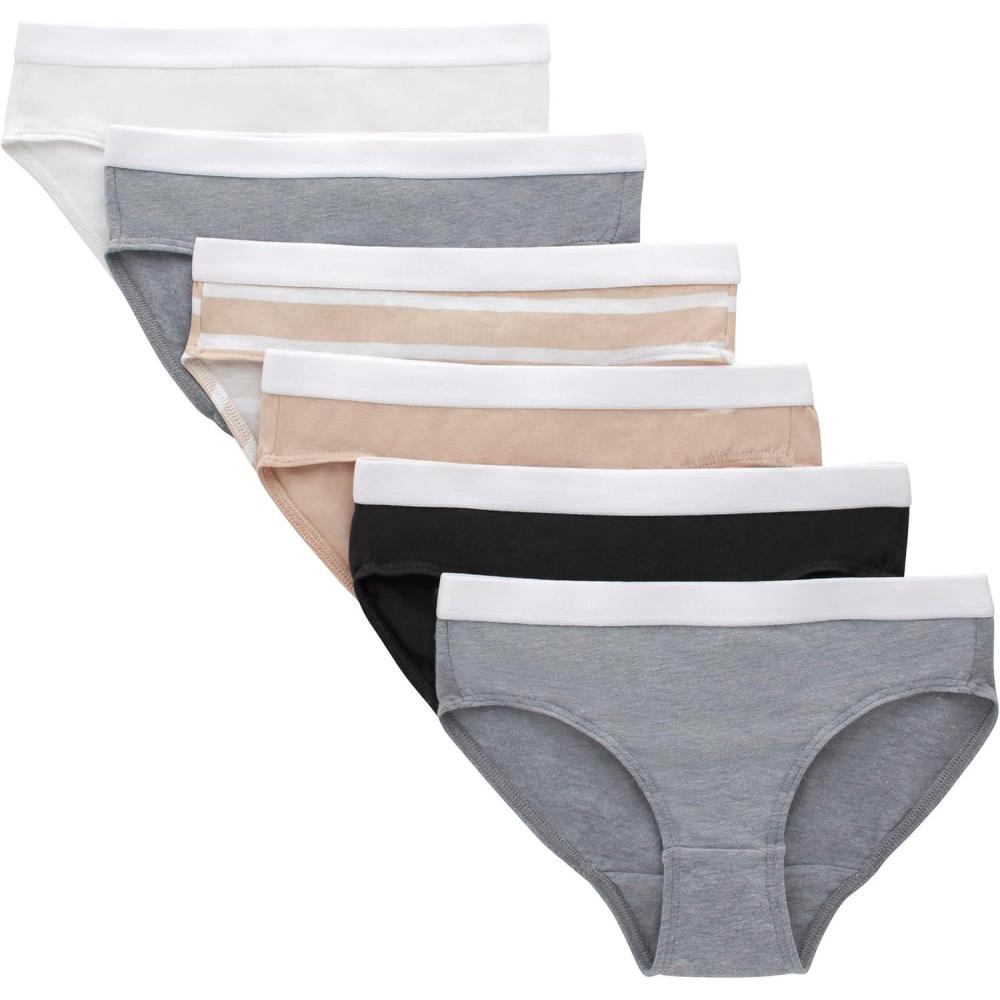 imageHanes girls Originals Underwear Stretch Cotton Boyshorts Hipster Bikini Panties 6packBeigeGreyBlack