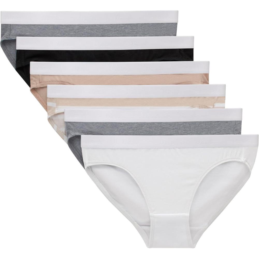 imageHanes girls Originals Underwear Stretch Cotton Boyshorts Hipster Bikini Panties 6packBlack Nude Grey White