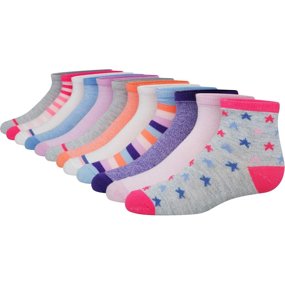 imageHanes girls Socks Fashion Patterned Soft Socks No Show Ankle and Crew 12pair PacksAnkle  GreyBlueLavender