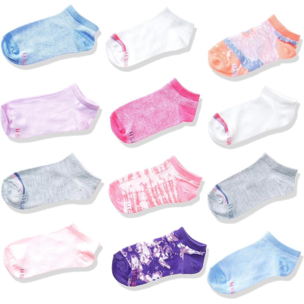 imageHanes girls Socks Fashion Patterned Soft Socks No Show Ankle and Crew 12pair PacksNo Show  Tie Dye