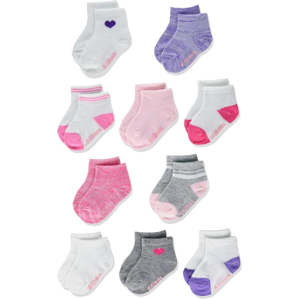 imageHanes unisexbaby And Toddler Socks Nonslip Grip Ankle Socks Boys and Girls MultipacksPinkWhitePurpleGrey  10 Pack