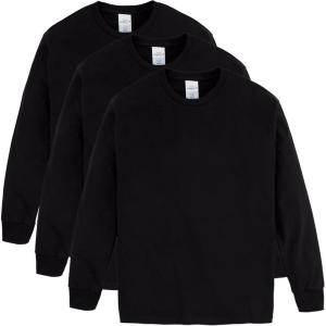 Hanes Boys ComfortSoft Long-Sleeve T-Shirt Pack, Cotton Tees for Boys, 3-Pack(Black)