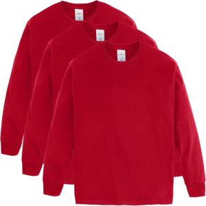 Hanes Boys ComfortSoft Long-Sleeve T-Shirt Pack, Cotton Tees for Boys, 3-Pack(Deep Red)