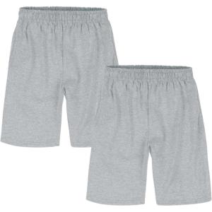 Hanes Boys Jersey Shorts Pack, 2-Pack, Cotton Shorts for Boys with Pockets, Pull-On Shorts(Light Steel)