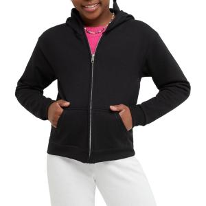 Hanes Girls’ Comfortsoft Ecosmart Full-Zip Hoodie(Black)